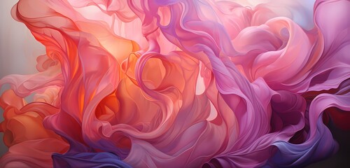 Dynamic abstract shapes in radiant hues, colliding and blending seamlessly on a mesmerizing pink canvas, forming a vivacious spectacle in HD