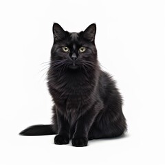 black cat on a white background, isolated background, cat, kitten, studio light, clip-art, close-up scene