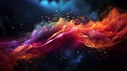 Obraz premium Abstract visual effects, colorful light and shadow and particles interwoven together to form a flowing, wave-like unreal scene, technology scene