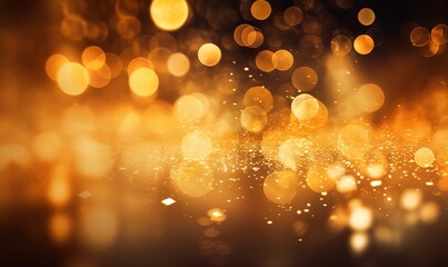 Golden luxury bokeh soft light abstract background, bokeh particles, Background decoration, gold Christmas glitter design background