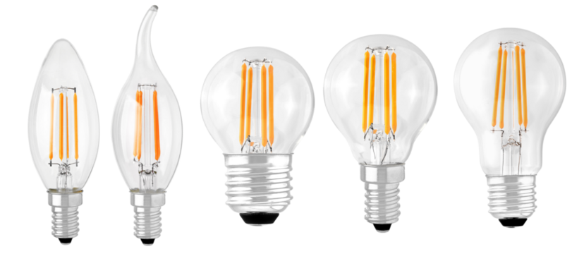 set of LED filament bulbs isolated classic types