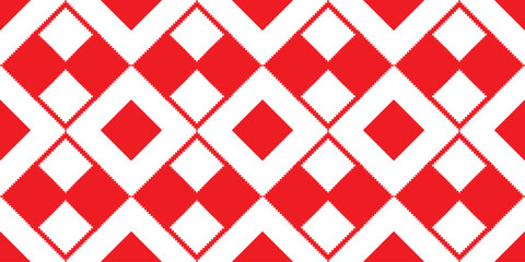 Seamless pattern with rhombuses in red and white colors