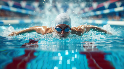 欧米人の女性水泳選手02 - obrazy, fototapety, plakaty