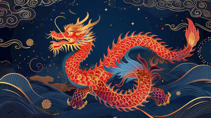Chinese New Year 2024 Year of the Dragon on the night background