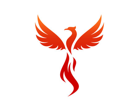 Flying phoenix with fire flame logo
