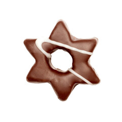 Chocolate cake in the shape of a star on a white background. Six-pointed star biscuits.