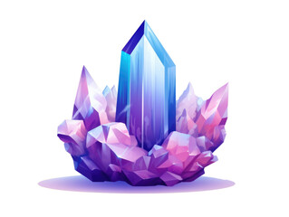 A magic crystal in blue-purple-pink tones. A magic stone painted in watercolor on a white background. Isolated illustration of a single crystal, polycrystal.