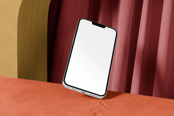3d mockup smartphone with curtains background