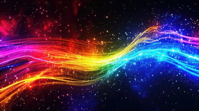 A mesmerizing display of rainbow-colored sparks and plasma light trails, vibrant and full of energy, Ai Generated