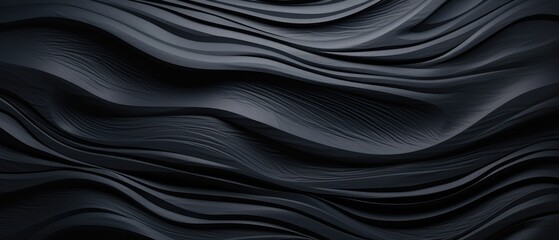 Detailed and mesmerizing, an abstract closeup of organic dark black and anthracite gray wooden waving waves, Ai Generated.