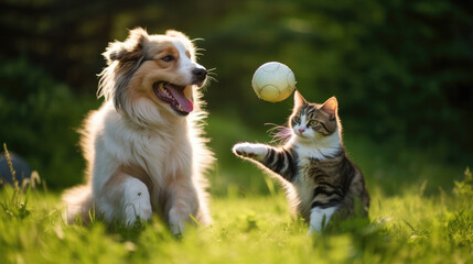 Unlikely Friends: Joyful Moments of a Dog and Cat Playing