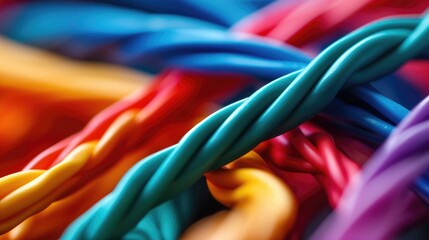 A close-up view of a bundle of vibrant colored wires in a spectrum of different colors, creating a vivid and dynamic composition, Ai Generated.