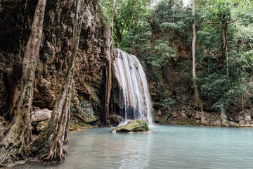 Beautiful deep forest waterfall