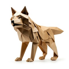 Colorful Origami wolf, Unique Paper Polygon Artwork, Ideal Pet Concept, Ai Generated