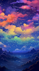 Hand drawn cartoon beautiful night sky scenery illustration background
