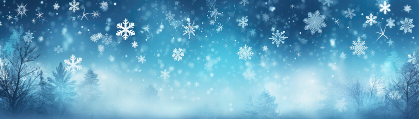 Fototapeta na wymiar Whimsical Winter Snowflakes: Watercolour Banner Wallpaper