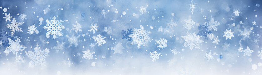 Fototapeta na wymiar Delicate Watercolor Snowflakes: A Serene Winter Banner