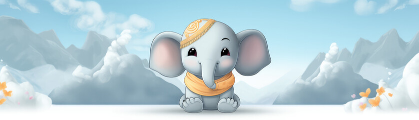 Obraz premium Divine Winter Solitude: Ganesha in a Minimalistic Snowy Scene
