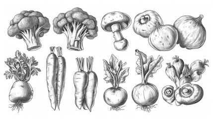 Vintage sketch hand drawn vegetables