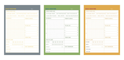 set of 3 Daily Routine planner. (Winter)  Minimalist planner template set. Vector illustration.	