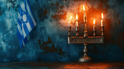 Menorah with burning candles