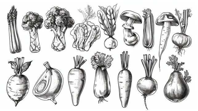 Vintage sketch hand drawn vegetables