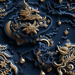 Close Up of Blue and Gold Wallpaper