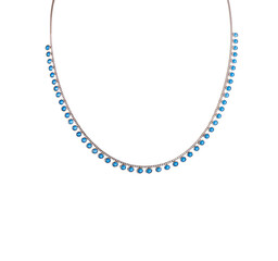 Silver chain with blue stones set in a circle. Jewelry on a white background