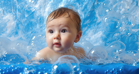 Fototapeta na wymiar a beautiful cute baby playing in a bathtub