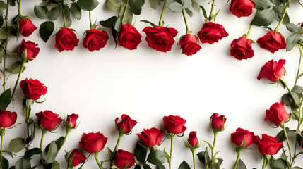 Fototapeta na wymiar Frame made of red roses. Isolated on white copy space, generative ai