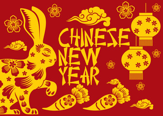 happy chinese new year of the rabbit vector illustration 