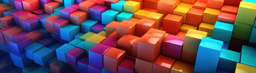 Obraz premium Vibrant Mosaic of Colorful 3D Cube Blocks for Wallpaper
