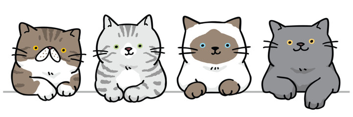 Obraz premium Vector Illustration of Cartoon Cat Head Characters on Isolated Background