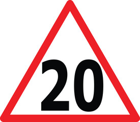20 kilometers or miles per hour max speed limit red sign - Twenty speed limit traffic sign editable vector illustration
