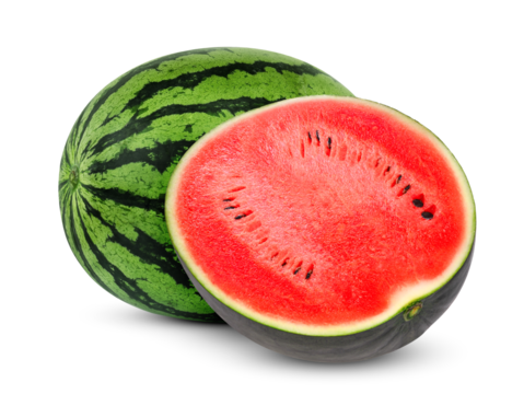 whole and half watermelon isolated, png file