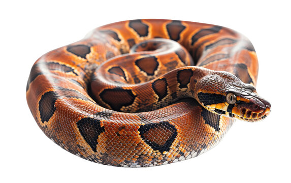 Angry Long Colorful Boa Reptile Isolated on Transparent Background.