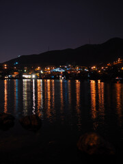 Views of La Molina lagoon in Lima, Peru at night