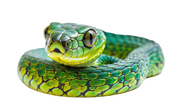 Angry Long Green Boomslang Reptile Isolated on Transparent Background.
