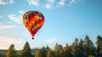 Fototapeta premium A colorful hot air balloon soaring over a scenic landscape