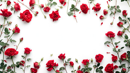 Frame made of red roses. Isolated on white copy space, generative ai