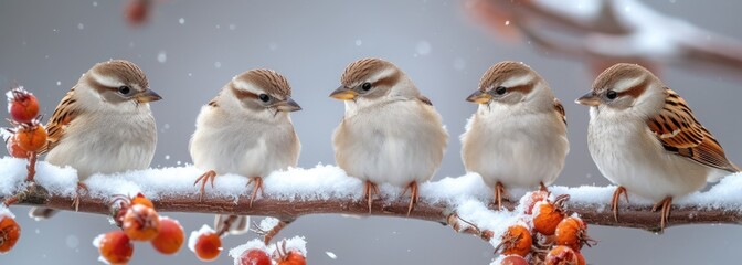 Fototapeta premium sparrow_with_some_winterbreedingsnow_on_the_branch