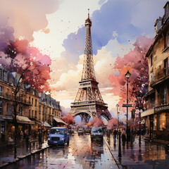 Watercolor of Eiffel Tower Paris