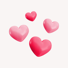 Vector 3d red and pink hearts abstract concept. Cute realistic glossy heart composition on soft pink background. Minimal 3d render love heart illustration for Valentines day, Mothers Day, decoration.