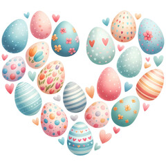 Fototapeta na wymiar Heart Made of Decorative Easter Eggs with Pastel Tones