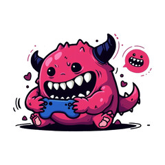 Fototapeta premium Abstract monster cartoon with joy stick. Scary monster alien design cartoon.