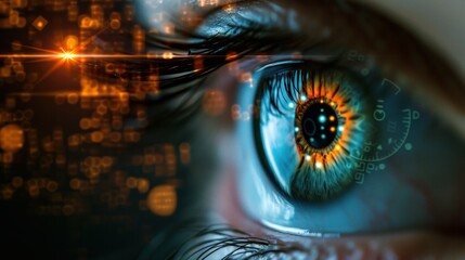 retinal biometrics technology with man's eye digital remix    - obrazy, fototapety, plakaty