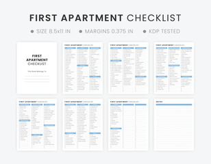 Minimalist Printable First Apartment Checklist Template, New Home Essentials Checklist Design Vector File Download Letter Size