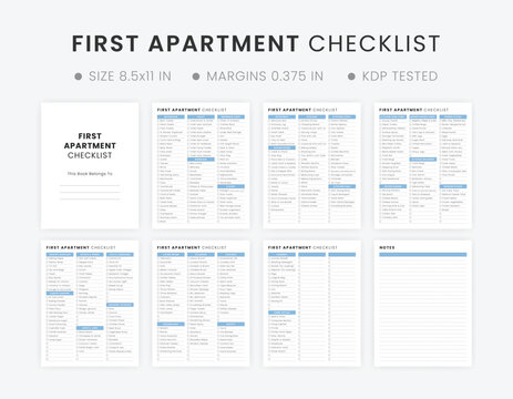 Minimalist Printable First Apartment Checklist Template, New Home Essentials Checklist Design Vector File Download Letter Size