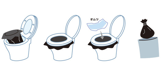オムツを使用した簡易トイレの使用手順　防災用品
