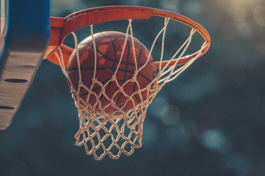 Image of a basketball in the basket